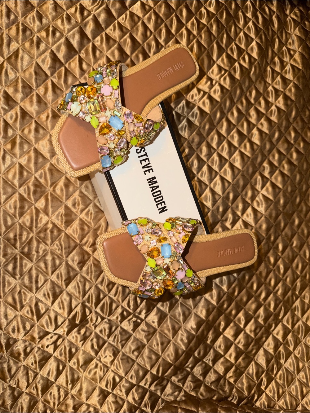 Steve Madden Jeweled Slide Sandals - Pink Multicolor